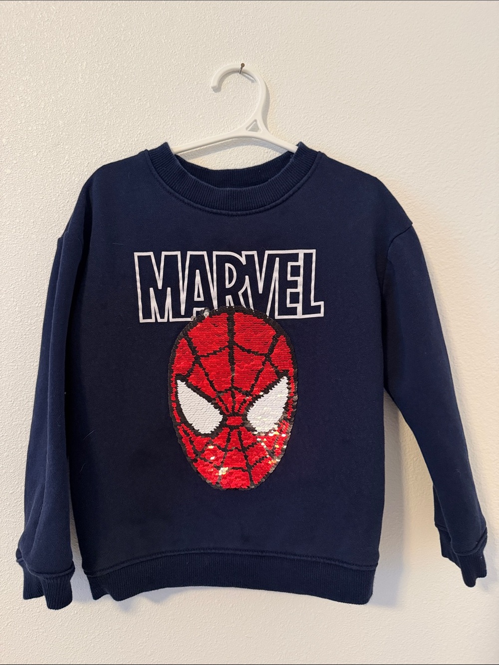 Marvel Kids Navy Sweatshirt with Red and White Sequin Spider-Man Face